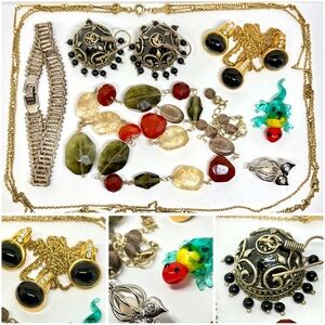 Vintage Gold Chain Necklace Jewelry Earring Charm Bracelet Retro Pendant Lot